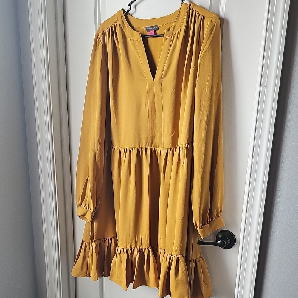 Vince Camuto Mustard Long Sleeve Tiered Dress